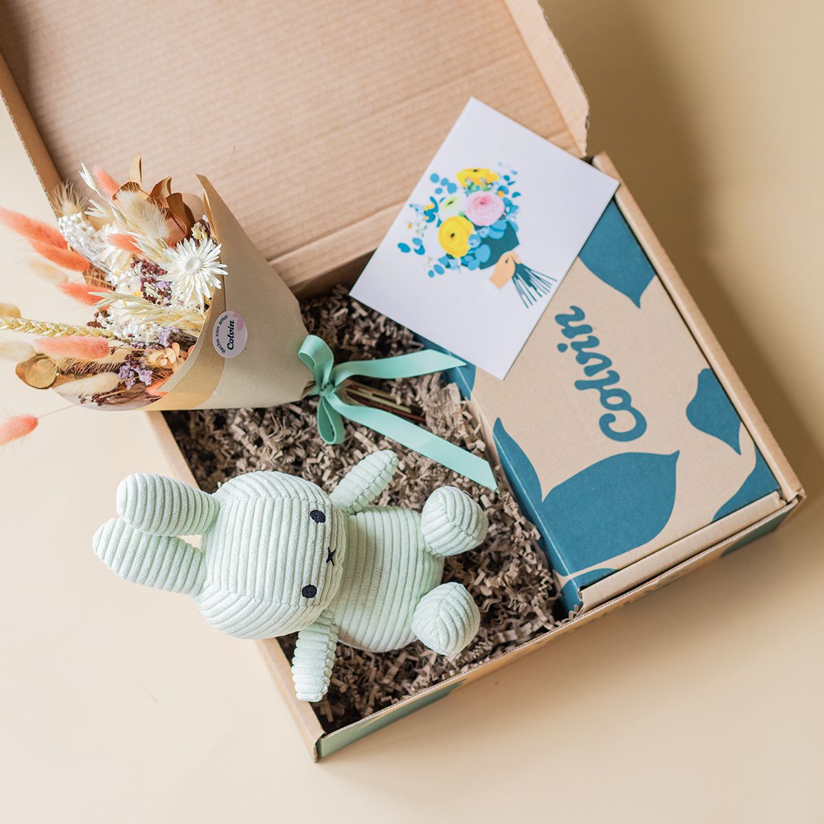 Pack Mini Ramo con Peluche Verde y Dedicatoria